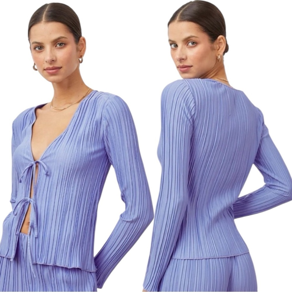 Rails Bethany Plisse Pleated Tie Front Long Sleeve Top Blouse Small